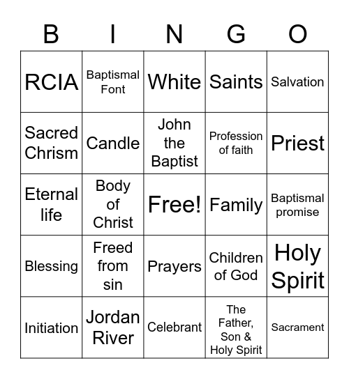 BAPTISM Bingo Card