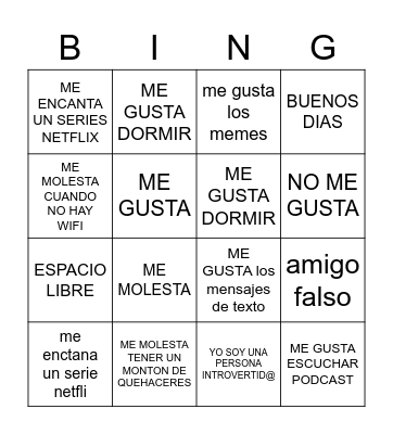 MI PERSONALIDAD BINGO! Bingo Card