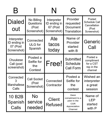 Customer Service Appreciation Week - Day 2 Bingo Card