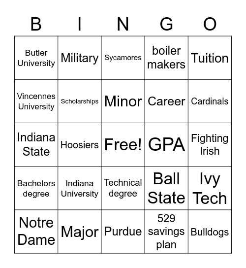 College Go Week Bingo Card