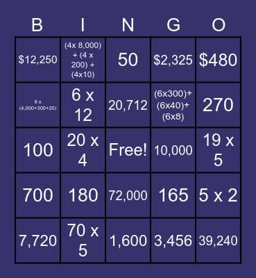 Topic 3:  Multiplication Review Bingo Card