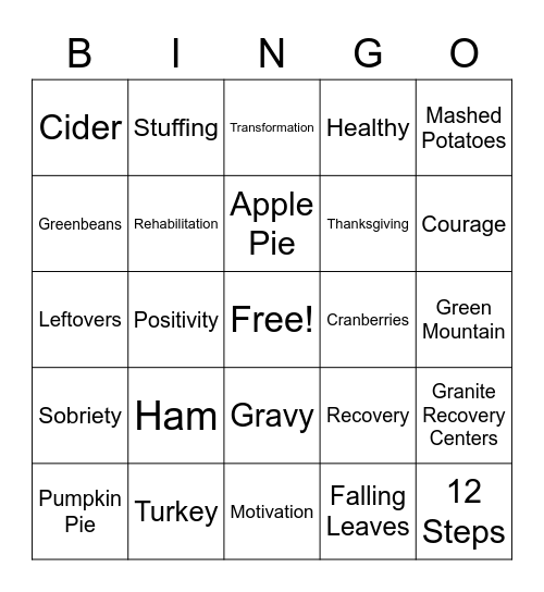 Thanksgiving Bingo Card