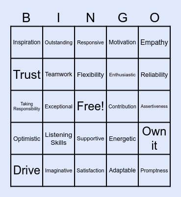 The Power of Service Bingo Card