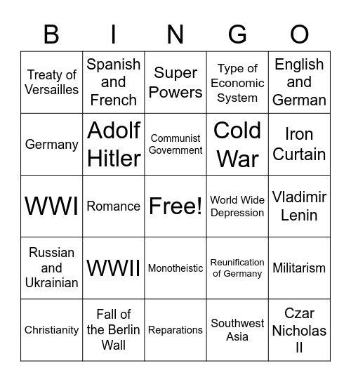 European History Bingo Card