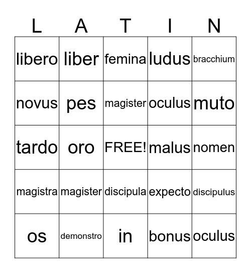 Latin 1 PrimerUnit 1 Bingo Card