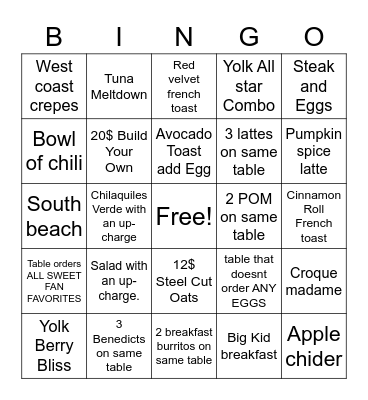 YOLK BINGO Card