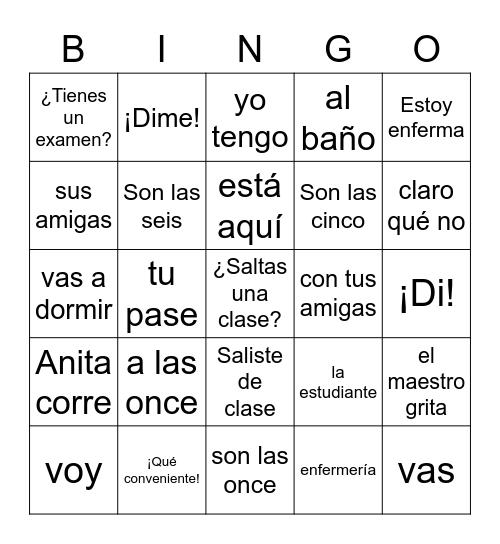 ADONDE VAS Bingo Card