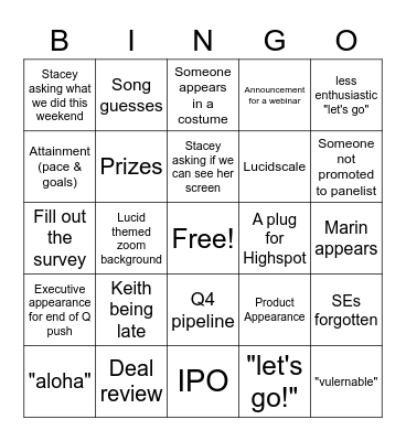Sales All Hands Bingo Card