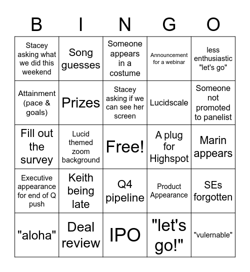 Sales All Hands Bingo Card