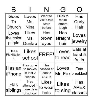 AUS Bingo Card
