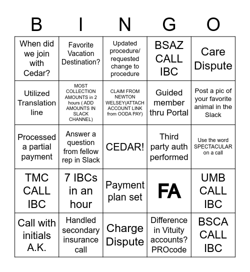 OODA Platform Bingo Card