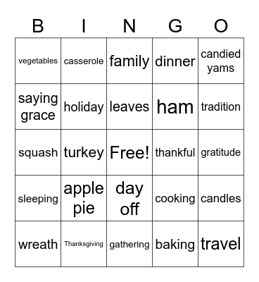 Thanksgiving Bingo Card