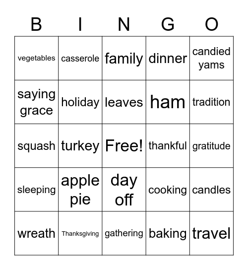 Thanksgiving Bingo Card