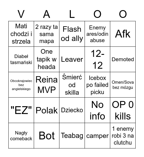 Icebox Bingo Card