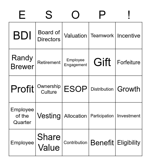 BDI ESOP Bingo Card