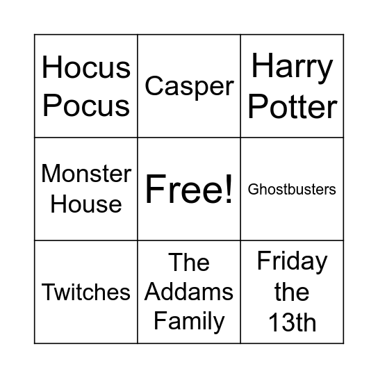 Halloween Movie Bingo Card