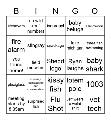 Morning Meeting Bingo Card