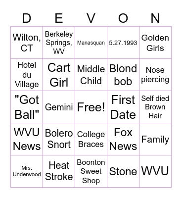 BRIDAL BINGO Card