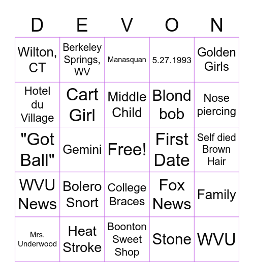 BRIDAL BINGO Card