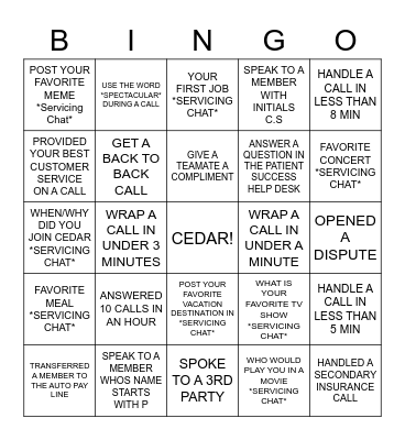 Customer Service Week! Bingo Card