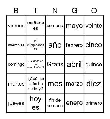 El Calendario Bingo Card