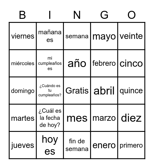 El Calendario Bingo Card