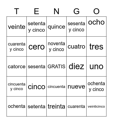 LOS NUMEROS Bingo Card