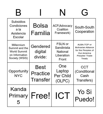 International Education Initiatives Bingo Card