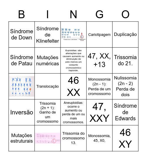 SÍNDROMES CROMOSSOMICAS Bingo Card