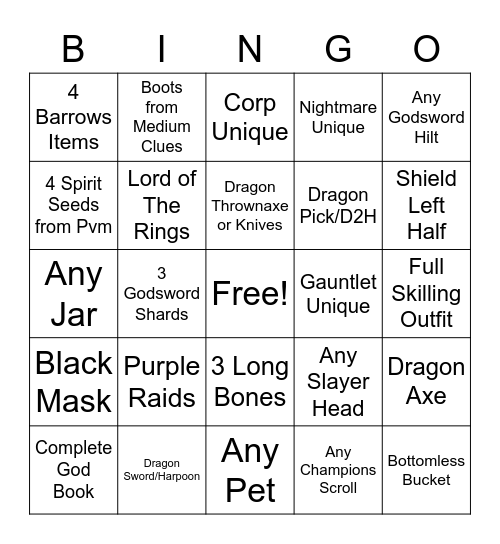 Lounger Bingo Card