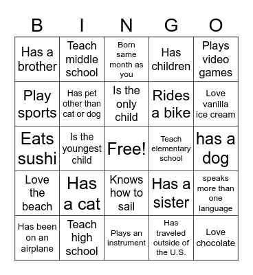 Who Are you? Bingo Card