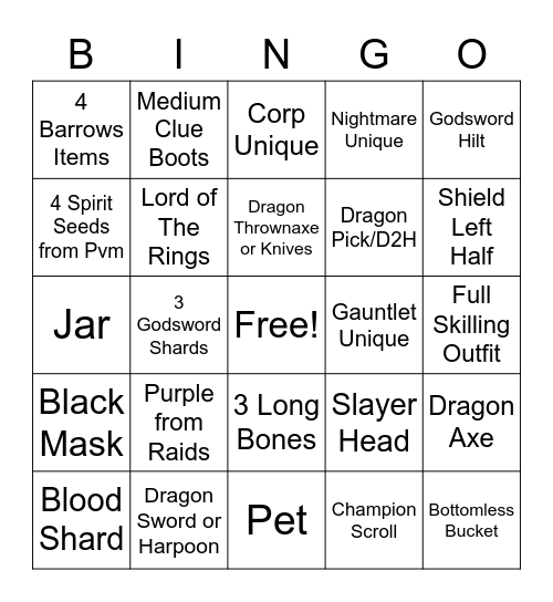 Lounger Bingo Card