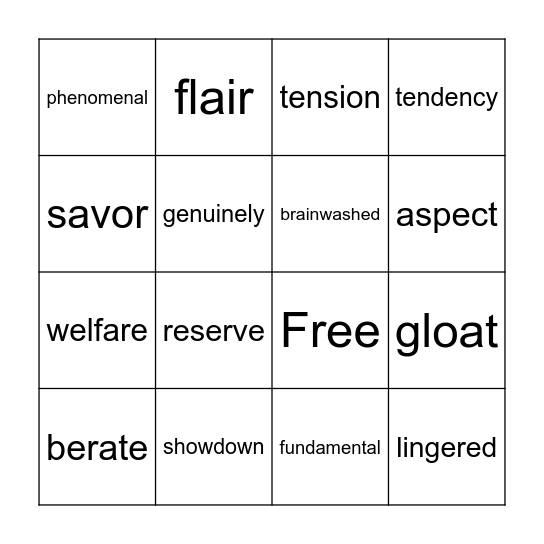 Lesson 6 Vocab (Lesson 5 review) Bingo Card