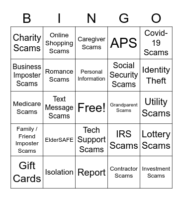 Fraud and Scam Bingo Card
