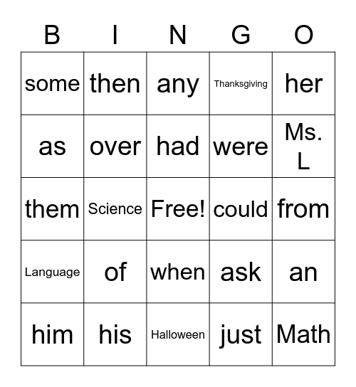 Sight Word Bingo! Bingo Card