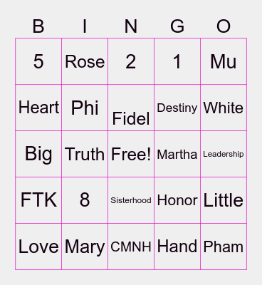 Phi Mu Bingo Card