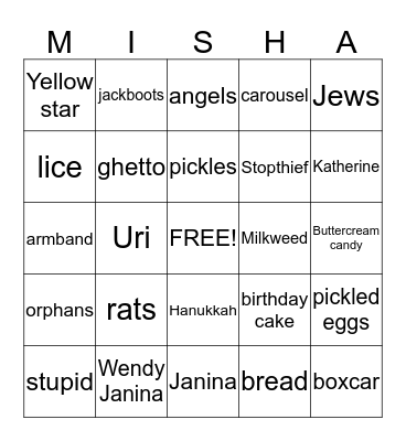 Milkweed Comprehension Bingo Card