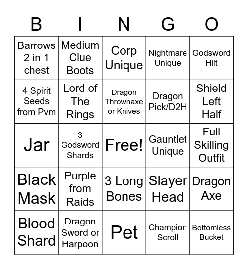 Lounger Bingo Card