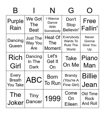 Our Parents Favorite Songs Bingo Card
