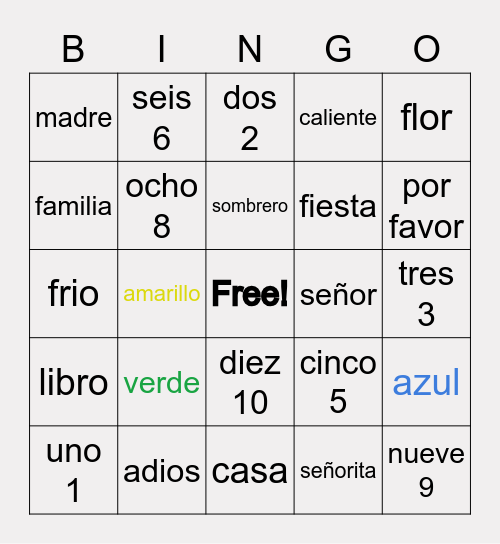 World Traveler's Club SPANISH Bingo Card