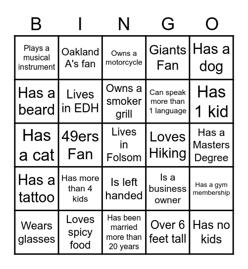 HILLS CHURCH MENS Bingo Card