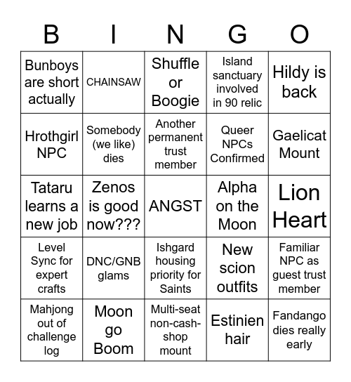 Birb's Endwalker Bingo Card