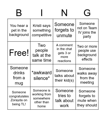 Team IV Bingo! Bingo Card