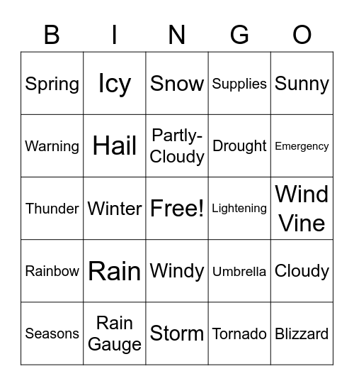 Weather Bingo Card