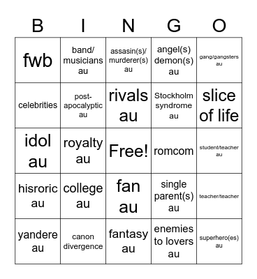 fanfiction aus Bingo Card