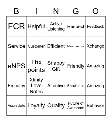 XM Customer Service Week Bingo Card