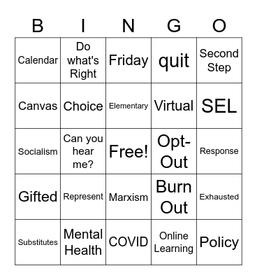 Board Meeting Bingo Card