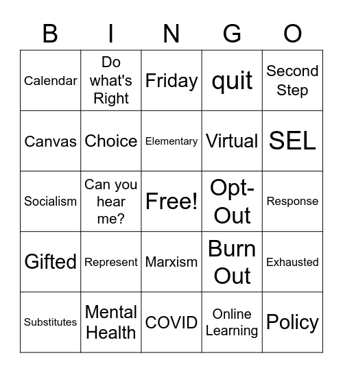 Board Meeting Bingo Card