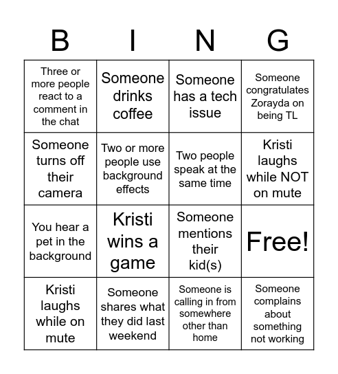 Team IV Bingo! Bingo Card