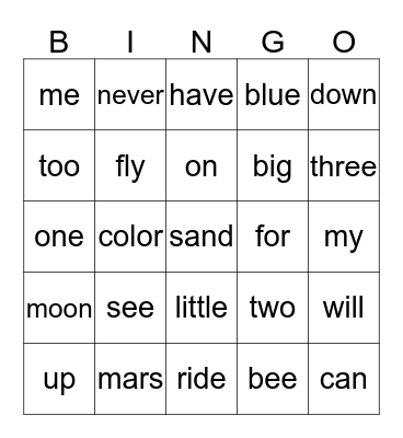 1~5 Bingo Card